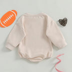 Baby Girl Bubble Romper Long Sleeve Crew Neck Bow Football Print Fall Jumpsuit