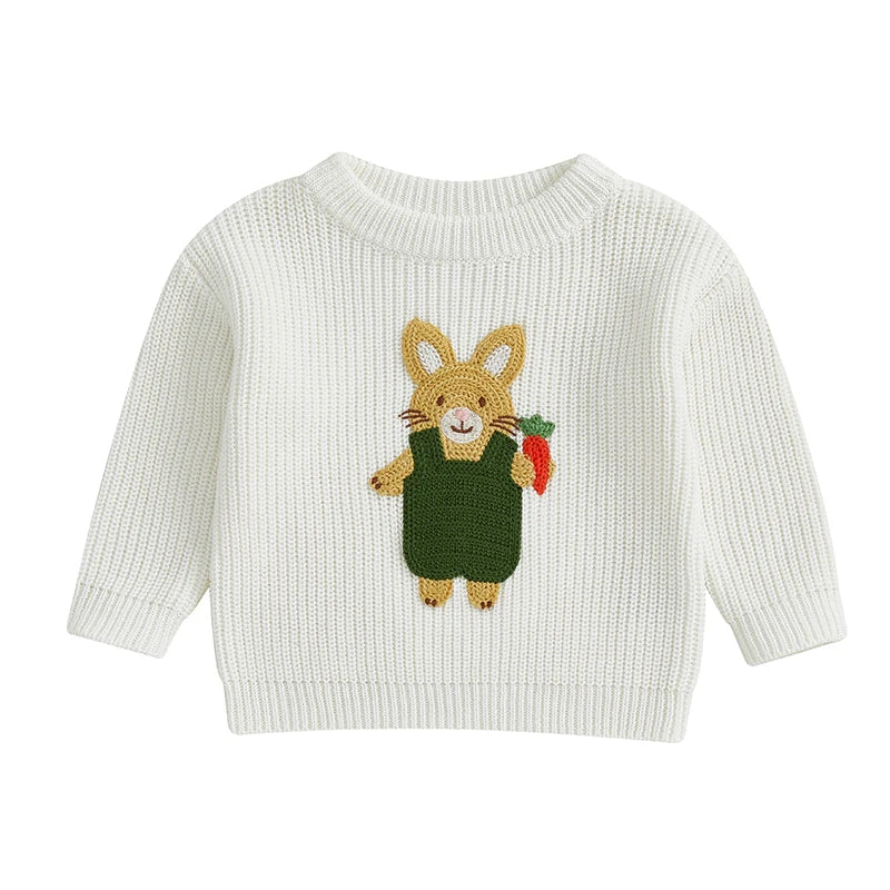 Baby Toddler Kids Girls Boys Pullover Sweater Casual Long Sleeve Easter Bunny Rabbit Embroidery Knitwear Knit Top