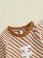 Baby Boy Fall Football Romper Casual Stripe Print Long Sleeve Game Day Jumpsuit