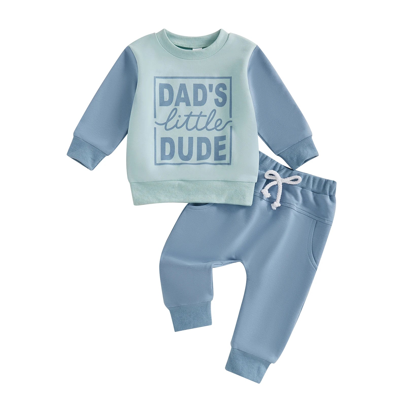 Baby Toddler Boys 2Pcs Autumn Dad's Little Dude Long Sleeve O Neck Letter Print Top Drawstring Pants Jogger Set