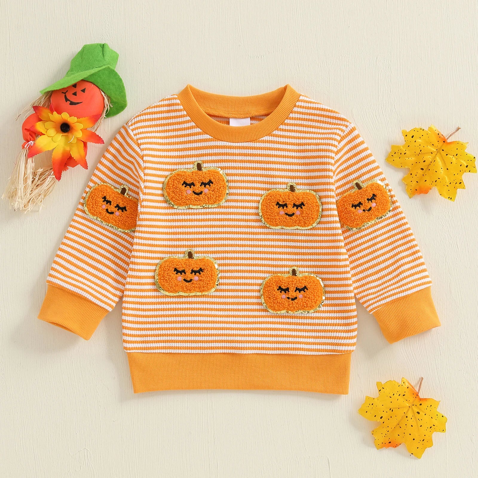 Baby Toddler Girls Boys Long Sleeve Crew Neck Ghost Pumpkin Striped Pullover Halloween Top Clothes