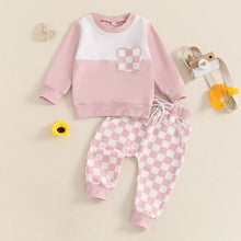 Load image into Gallery viewer, Baby Toddler Boys Girls 2Pcs Outfit Checker Print Long Sleeve Top and Elastic Pants Fall Set
