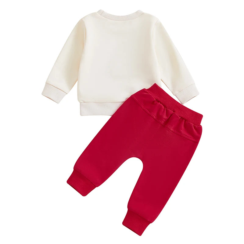 Baby Toddler Boys 2Pcs Valentine's Day Outfit Mr. Steal Your Heart Letter Print Long Sleeve Crewneck Top and Elastic Pants Valentines Jogger Set