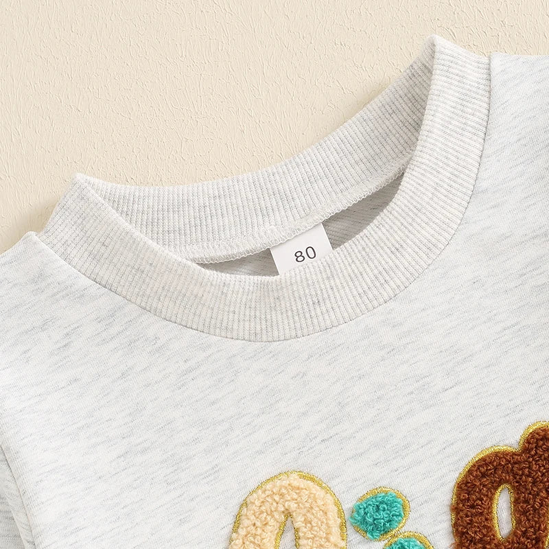 Baby Toddler Boys Big Bro Fuzzy Letter Embroidery Round Neck Long Sleeve Pullover Fall Top