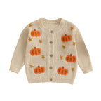 Baby Toddler Girls Halloween Sweater Casual Pumpkin Pattern Infant Button Cardigan Knitwear Warm Clothes Top