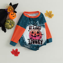Load image into Gallery viewer, Baby Girl Boy Halloween Bodysuit Lets Get Spooky Pumpkin Print Long Sleeve Romper Jumpsuit
