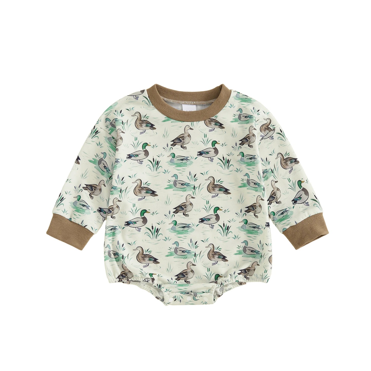 Baby Girls Boys Fall Romper Duck Print Long Sleeve Round Neck Bubble Jumpsuit