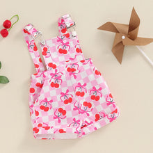 Load image into Gallery viewer, Baby Toddler Girls Shorts Overalls Cherry Checker Print Square Neck Romper Sleeveless Suspender Jumpsuit Romper
