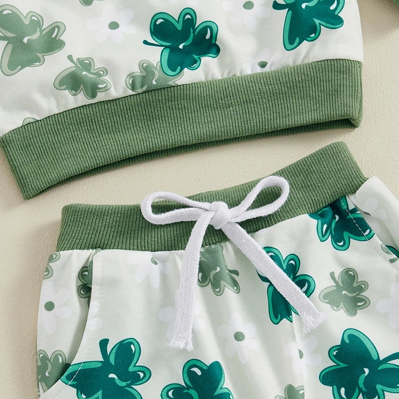 Baby Toddler Girls Boys 2Pcs St. Patrick's Day Outfits Shamrock Print Long Sleeve Top and Long Pants Set