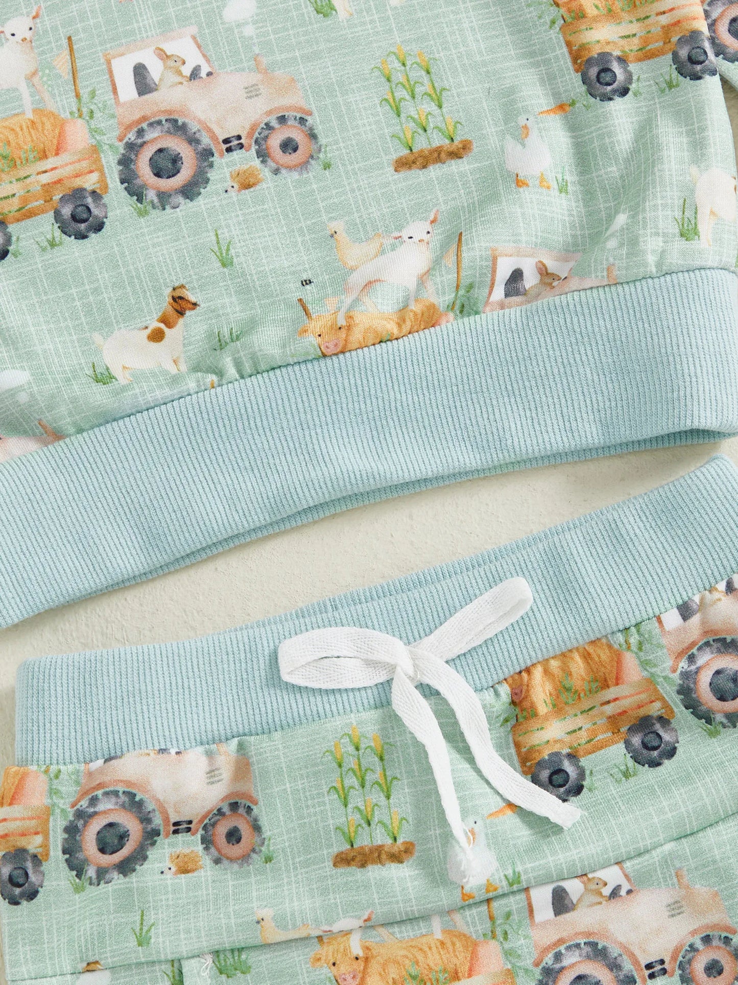 Baby Toddler Boys 2Pcs Fall Outfit Farm Animal/Tractor Print Long Sleeve Top and Elastic Pants 2Piece Clothes Jogger Set