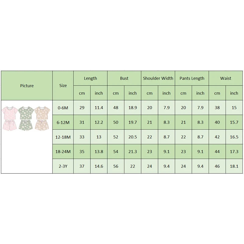 Baby Toddler Girl 2Pcs Clothes Set Round Neck Short Sleeve Daisy Flower Print Top + Elastic Waist Shorts Outfit