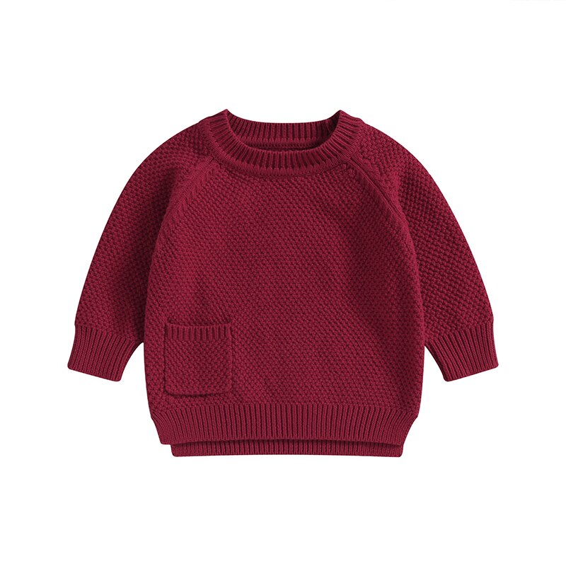 Baby Boy Girl Knitted Sweater Warm Long Sleeve Pullover with Pocket Autumn Knitwear