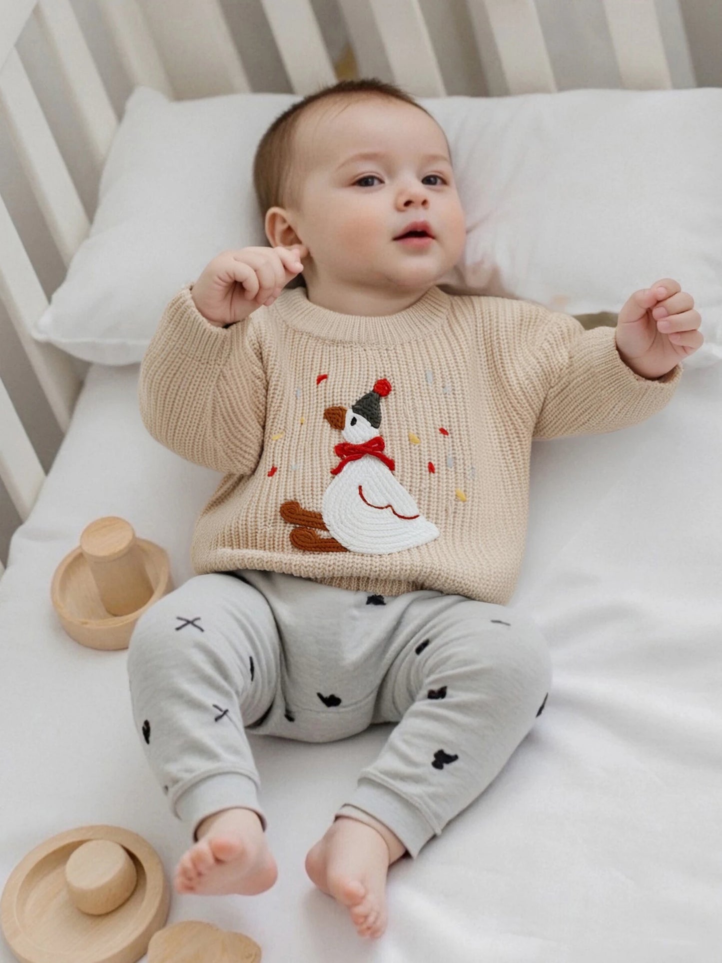 Baby Toddler Girls Boys Birthday Sweaters Long Sleeve Round Neck Silly Goose Party Hat Embroidery Pullover Fall Top