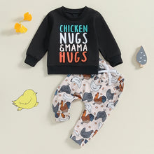 Load image into Gallery viewer, Baby Toddler Boys 2Pcs Chicken Nugs &amp; Mama Hugs Autumn Outfit Long Sleeve Crew Neck Letter Print Top Chicken Print Pants Set
