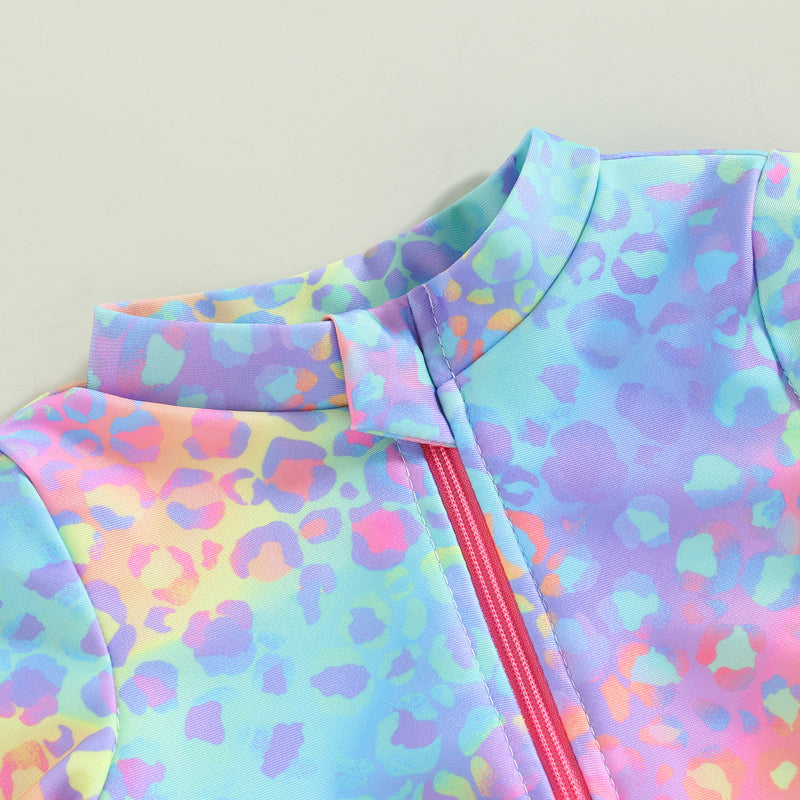 Baby Toddler Kids Girl Swimsuit Fish Scale Print Ruffles Long Sleeve Zipper Jumpsuit Swimwear Beachwear Romper