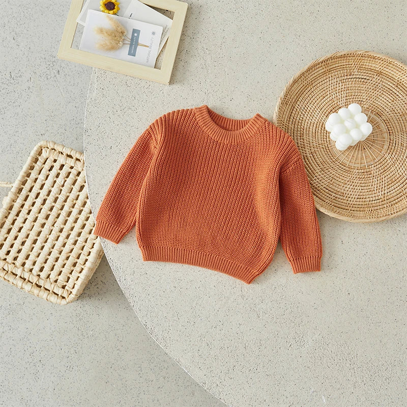 Baby Toddler Girls Boys Sweaters Knitting Pullovers Tops Solid Color Basic Cotton Long Sleeve Sweater Top