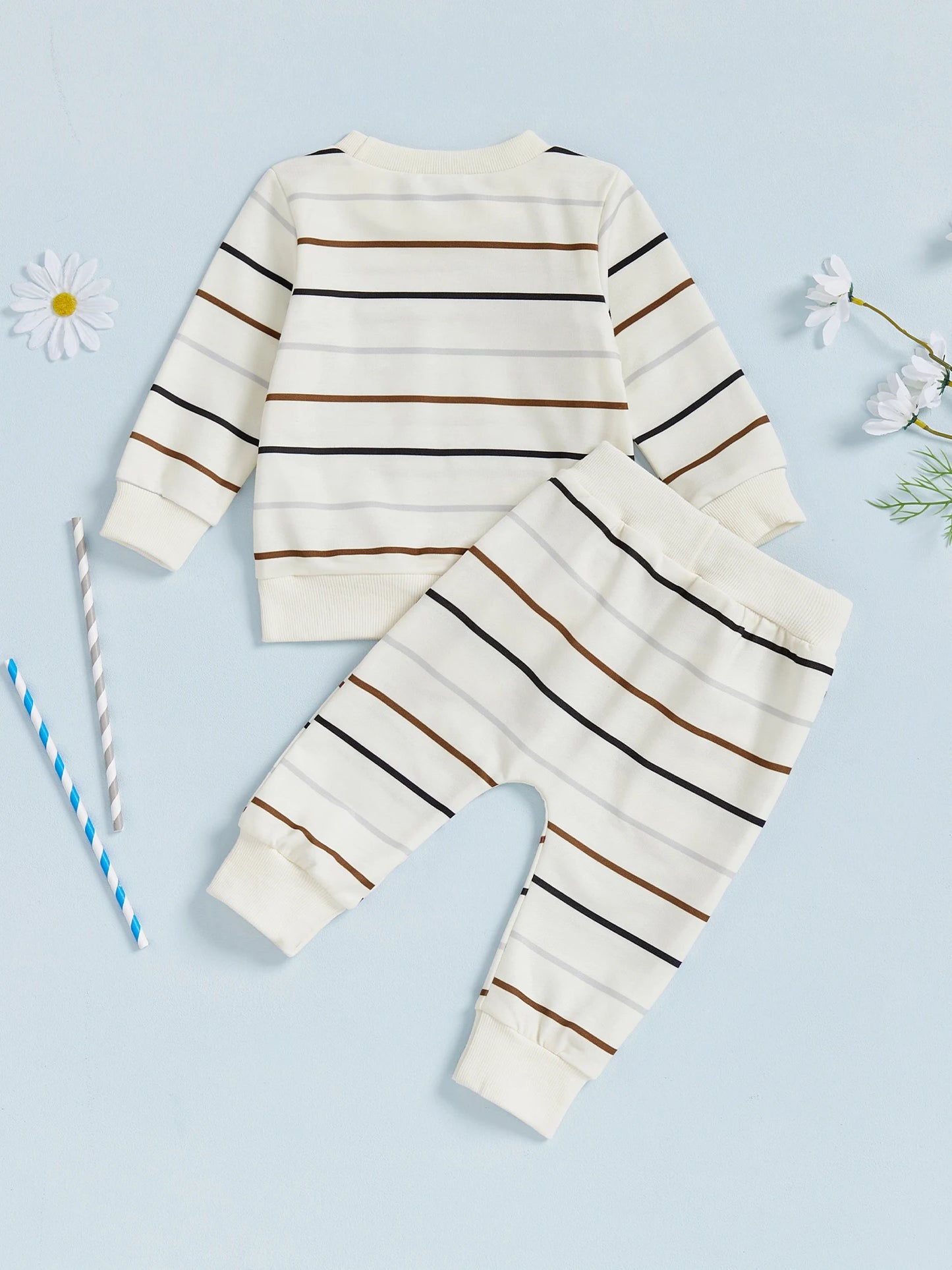 Baby Toddler Boys 2Pcs Autumn Pants Sets Long Sleeve O Neck Striped Top Drawstring Pants Jogger Set