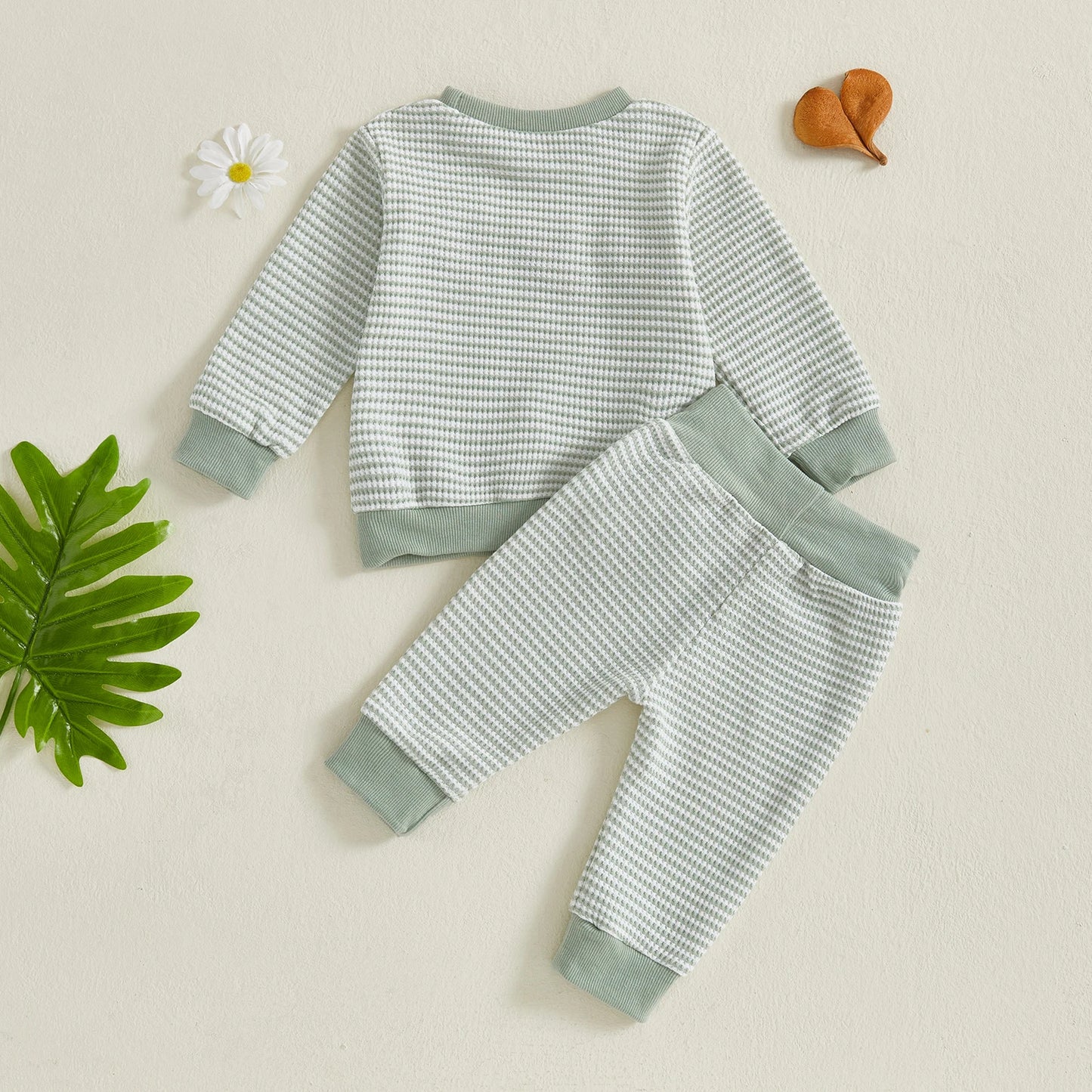 Baby Toddler Boys 2Pcs Fall Sets Long Sleeve Round Neck Duck Embroidery Top Striped Pants Jogger Set