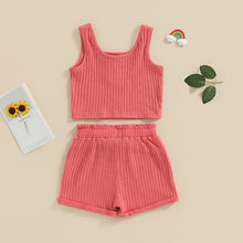 Load image into Gallery viewer, Kid Girls 2Pcs Ribbed Tank Top and Solid Drawstring Shorts Outfit

