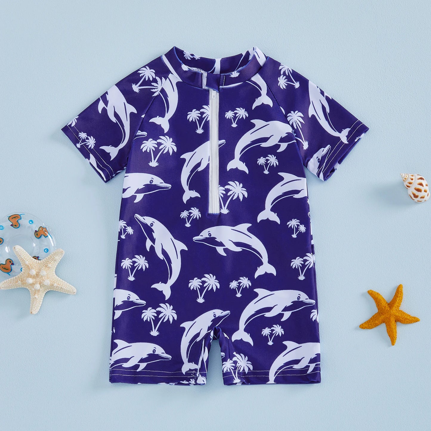 Baby Toddler Boys Rash Guard Swimsuits Cute Shark Animal Printed Short Sleeve Swimwear Romper