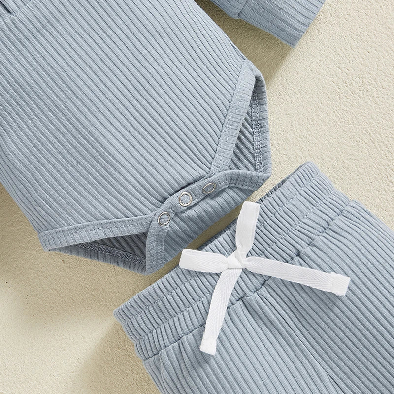 Baby Toddler Girl Boy 2Pcs Autumn Ribbed Clothes Sets Long Sleeve Bodysuits + Elastic Pants 2PCs Outfit