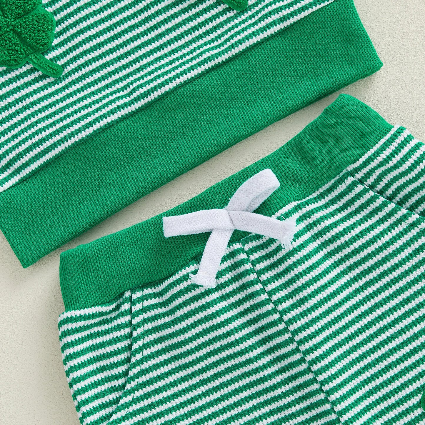 Baby Toddler Boy 2Pcs Spring Outfit Four-Leaf Clover Embroidery Long Sleeve O-Neck Pullover + Elastic Waist Stripe Pants St. Patrick's Day Jogger Set