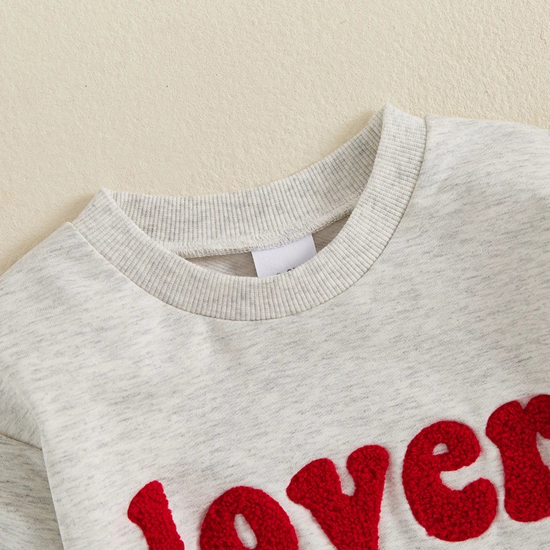 Baby Boys Lover Boy Valentine's Day Bubble Romper Long Sleeve O-Neck Embroidery Letters Valentines Bodysuit