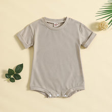 Load image into Gallery viewer, Infant Baby Boys Girls Summer Bodysuit Short Sleeve Crew Neck Solid Ribbed Jumpsuit Bubble Romper
