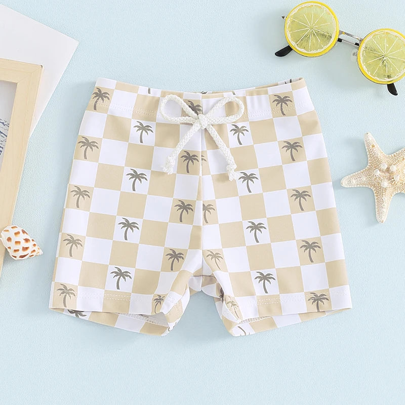 Baby Toddler Boys Swim Shorts Summer Dinosaur/Plaid/Turtle Print Elastic Drawstring Board Shorts