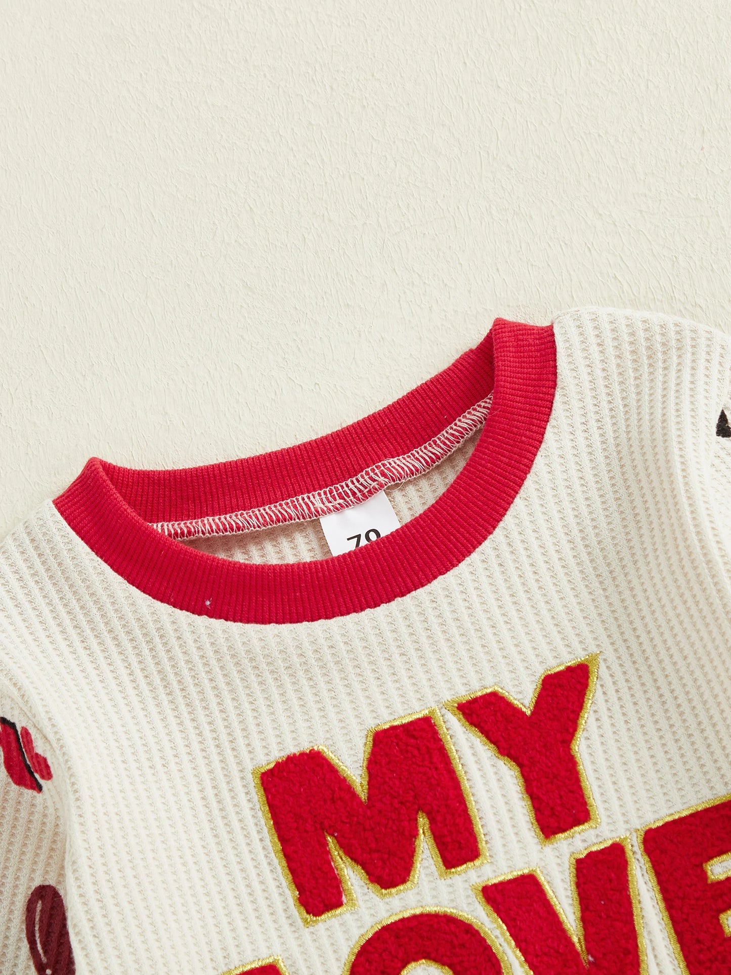 Baby Toddler Boy 2Pcs MY LOVE Valentine's Outfit Letter Embroidery Long Sleeve Crew Neck Pullover Top and Joggers Pants Set