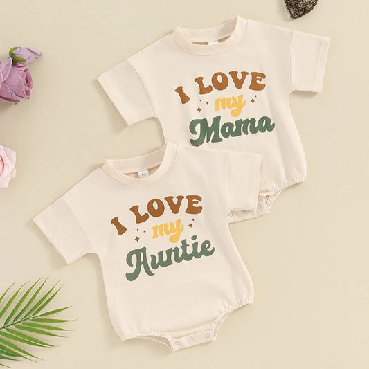 Baby Boys Girls Romper Short Sleeve Crew Neck Letters I Love My Mama / Auntie Print Bodysuit Clothes