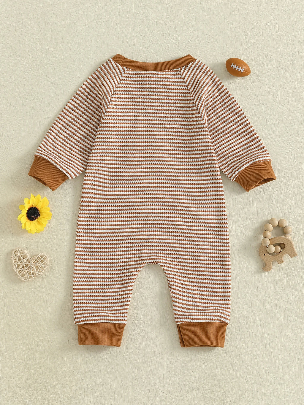 Baby Boy Fall Football Romper Casual Stripe Print Long Sleeve Game Day Jumpsuit