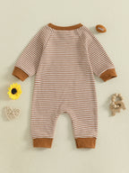 Baby Boy Fall Football Romper Casual Stripe Print Long Sleeve Game Day Jumpsuit