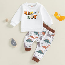 Load image into Gallery viewer, Baby Toddler Boys 2Pcs Mama&#39;s Boy Fall Outfit Letter Print Long Sleeve Top and Dinosaur Print Long Pants Set
