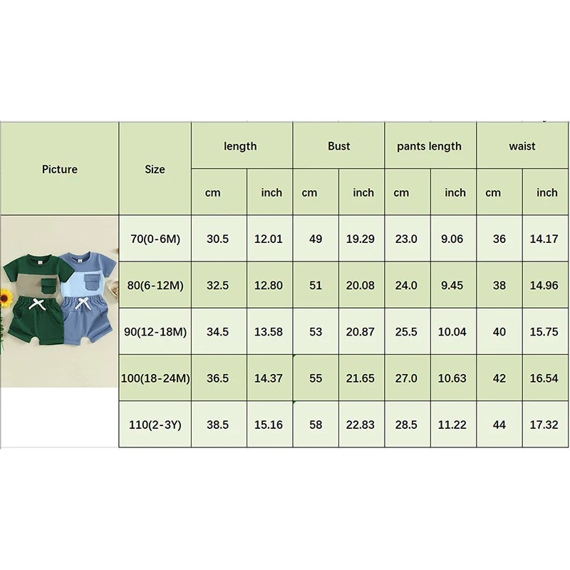 Toddler Baby Boy 2Pcs Summer Outfits Short Sleeve Contrast Color Top with Pocket Shorts Set Clothes