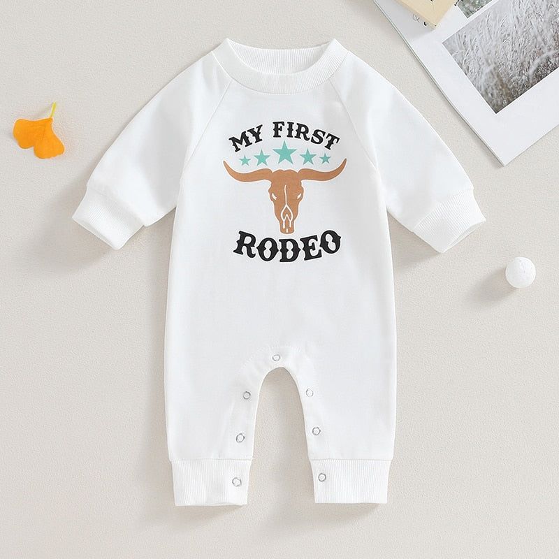 Baby Boy Girl Rompers Western Bull Head Letter Print Long Sleeve Jumpsuit Fall Clothes