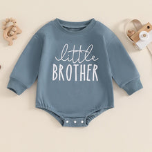 Load image into Gallery viewer, Baby Boys Little Brother Bubble Romper Letter Print Round Neck Long Sleeve Bodysuit Jumpsuit
