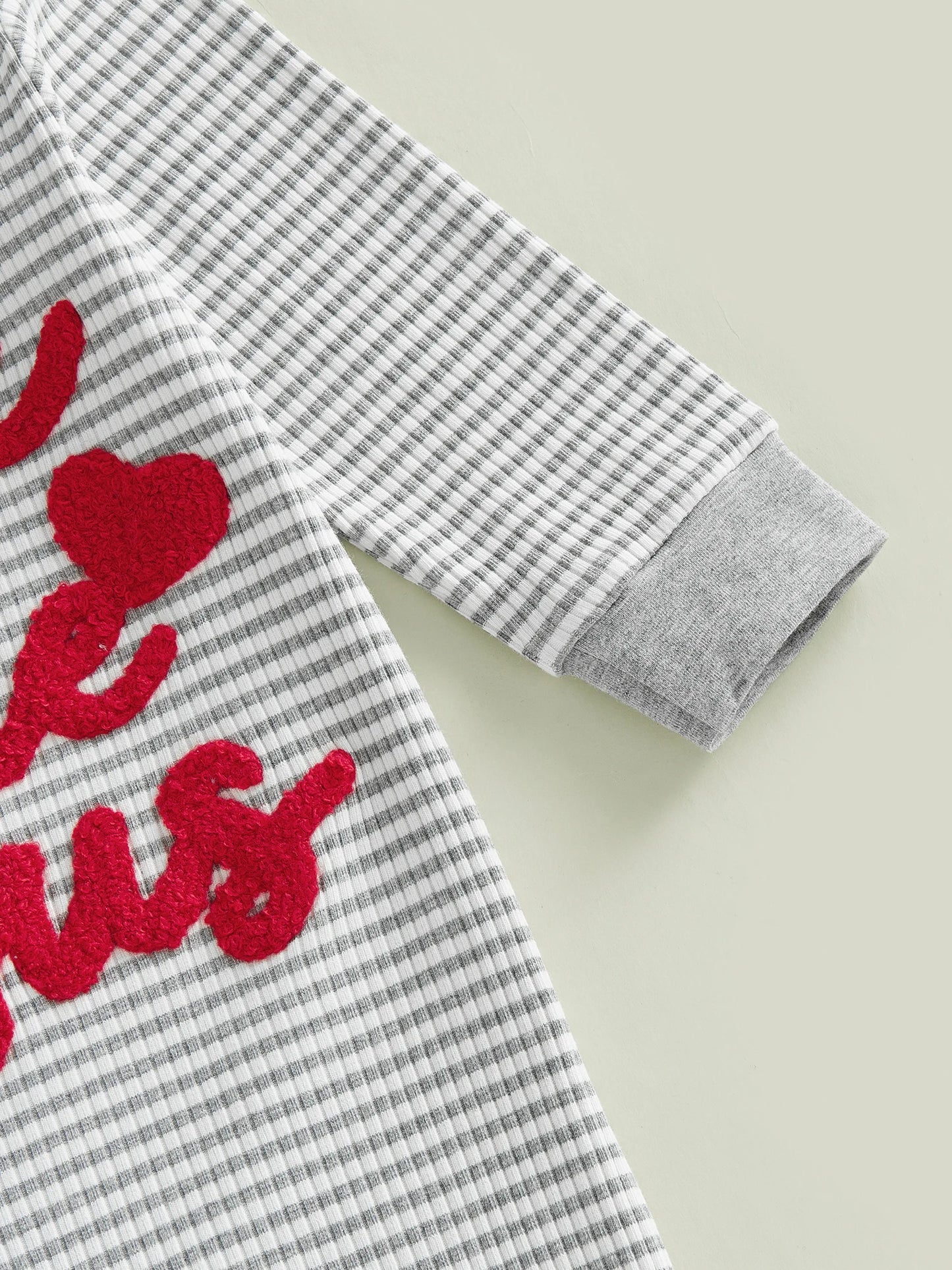 Baby Boys Girls 2Pcs Valentine's Day Romper Love Like Jesus Striped Heart Letter Embroidered Long Sleeve Jumpsuit Knotted Hat Set