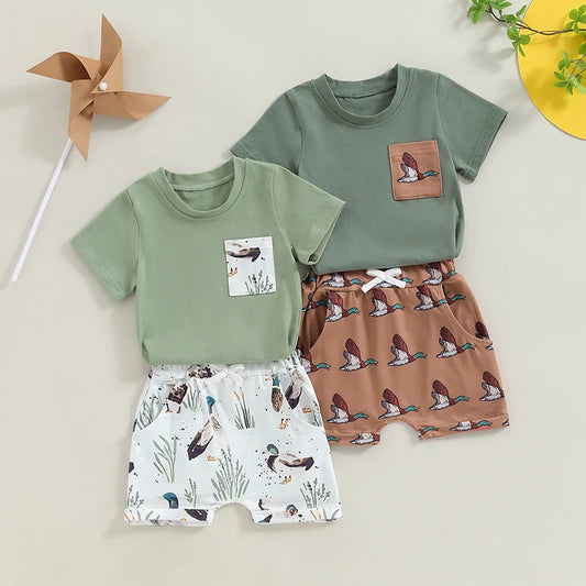 Baby Toddler Boys 2Pcs Summer Clothes Duck Bird Top and Shorts Set Casual Outfit