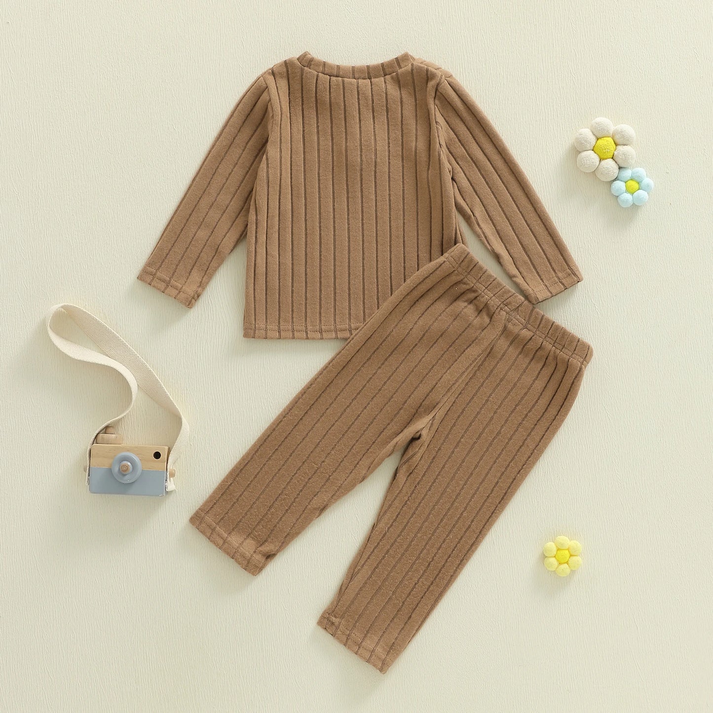 Baby Toddler Girls 2Pcs Clothing Set Long Sleeve Flower Top with Solid Color Pants Outfit