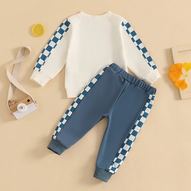 Baby Toddler Boys Girls 2Pcs Mama's Boy / Girl Outfit Checkered Letter Print Long Sleeve Crewneck Top and Elastic Pants Jogger Set