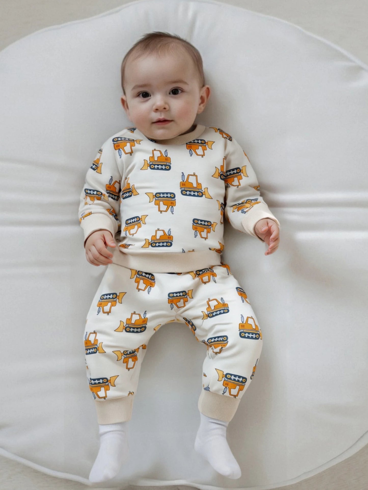 Baby Toddler Boys 2Pcs Autumn Sets Long Sleeve O Neck Excavator Print Top Drawstring Pants Jogger Set