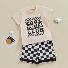 Load image into Gallery viewer, Baby Toddler Boy 2Pcs Cool Cousins Club Letter Print Top and Checkered Shorts Clothing Set Outfit
