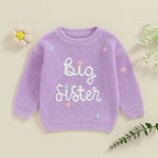 Toddler Kids Girl Big Sister Sweater Cute Long Sleeve Letter Embroidery Knit Pullover Loose Top