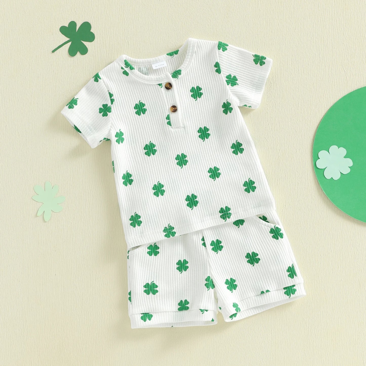 Baby Toddler Boys 2Pcs Outfit Spring Short Sleeve Crew Neck Shamrock Print Top and Elastic Waist Shorts St. Patrick's Day Set