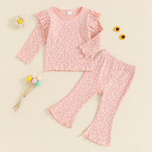 Load image into Gallery viewer, Toddler Kids Girls 2Pcs Fall Outfit Ruffle Flower Print Long Sleeve Top + Flare Pants Set
