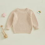 Baby Toddler Boys Girls Knit Sweater Long Sleeve Round Neck Solid Color Pullover Fall Top