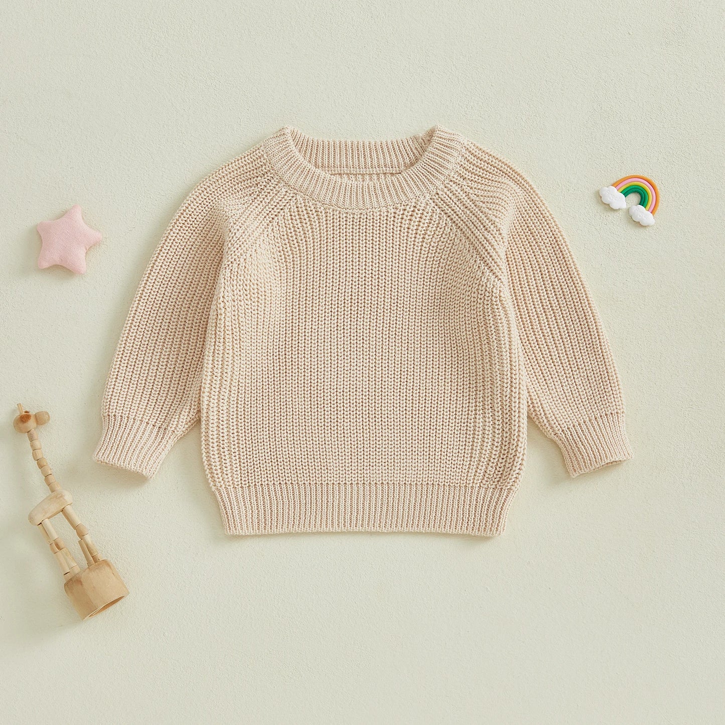 Baby Toddler Boys Girls Knit Sweater Long Sleeve Round Neck Solid Color Pullover Fall Top