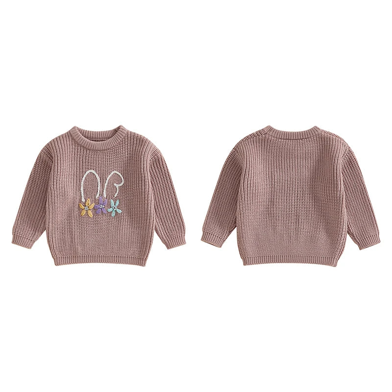 Baby Toddler Kids Girl Boy Children Bunny Rabbit Ears Flowers Bowtie Sweater Easter Clothes Long Sleeve Casual Knit Pullover Top