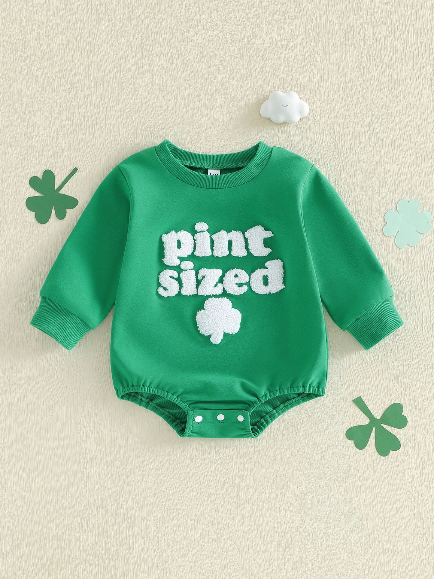 Baby Girls Boys Bubble Romper Wee Bit Irish / Pint Sized St. Patrick's Day Clothes Letter Clover Embroidery Long Sleeve Bodysuit Jumpsuit